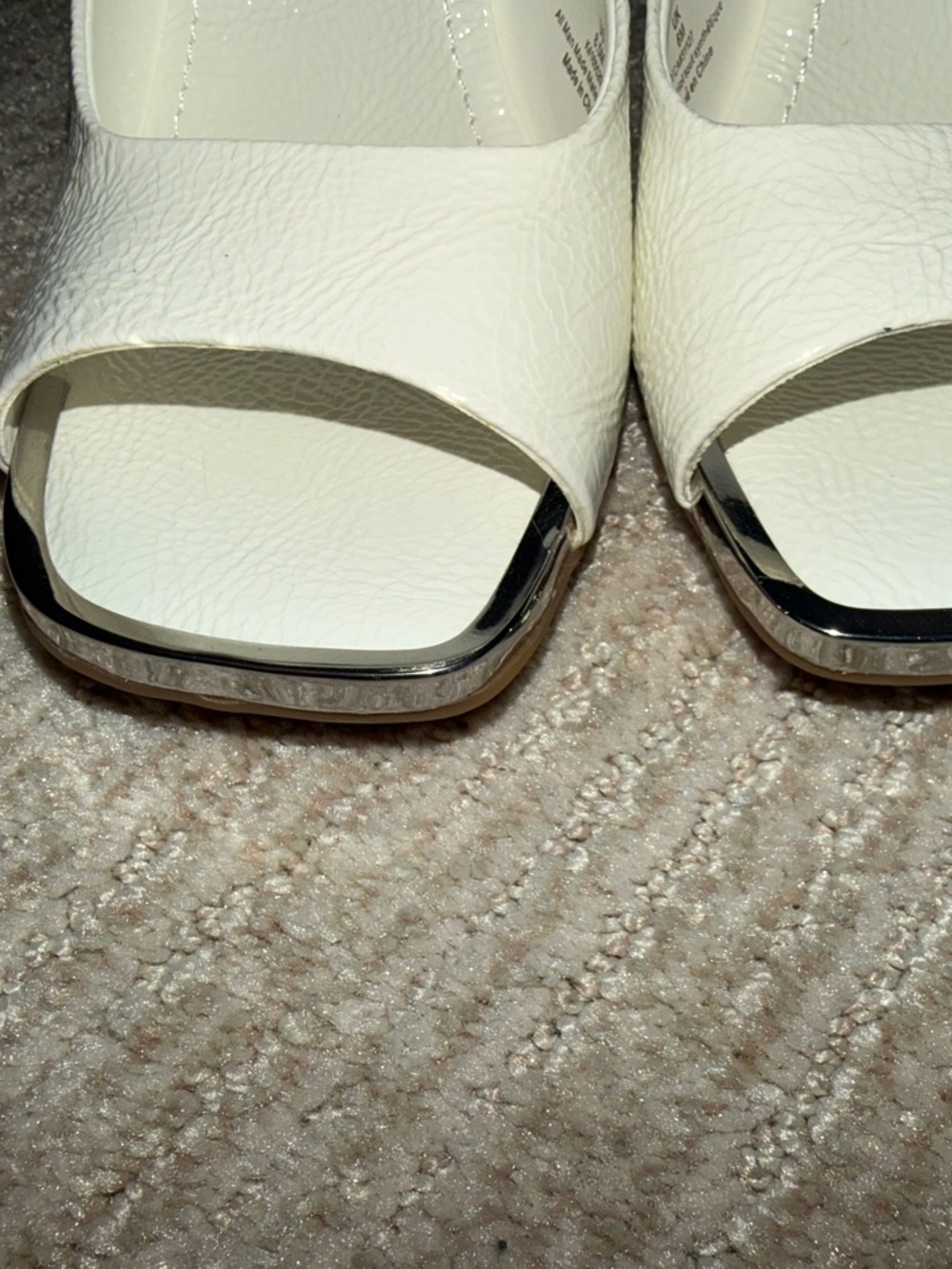 DKNY White Square-Toe Slide Heels with Metallic Trim - Picture 2 of 6